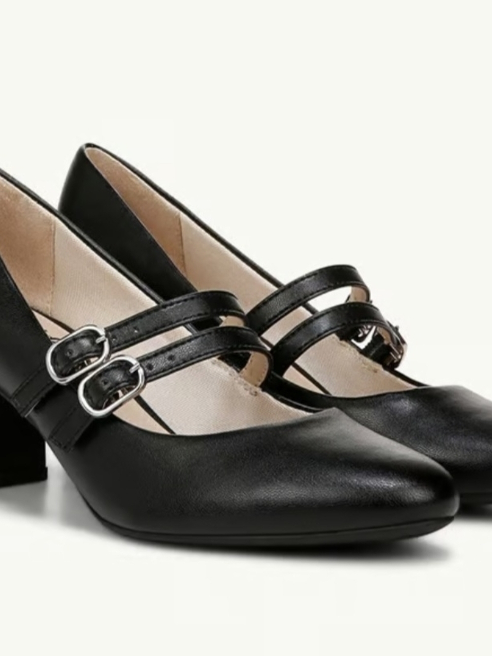 Life Stride Black Double-Strap Low Block Heel Mary Janes